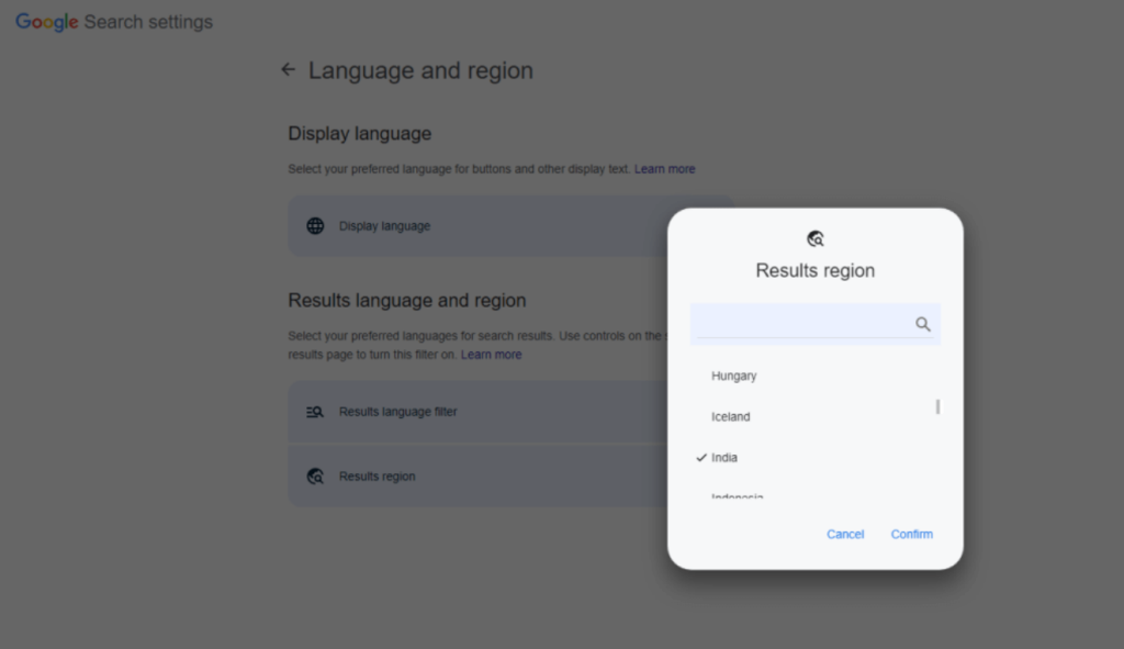 Impostazione della ricerca Google - Area dei risultati