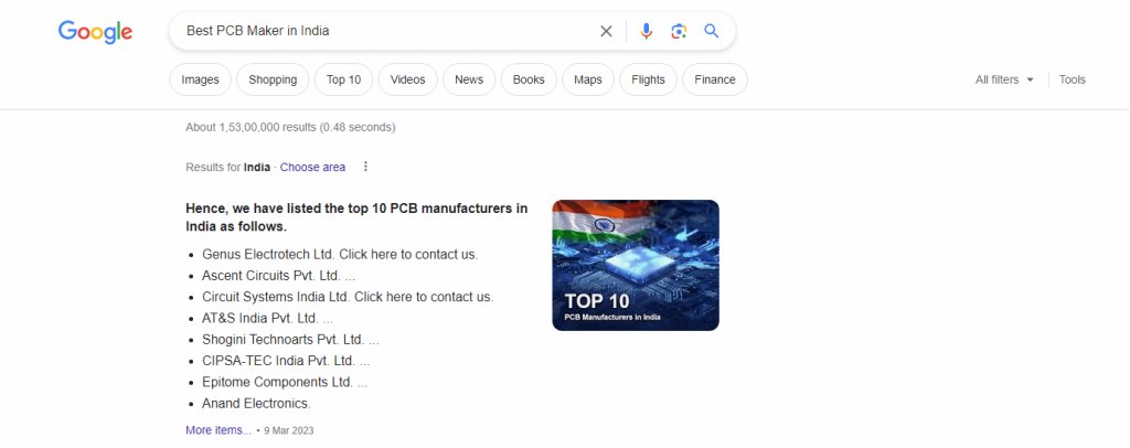 Cerca su Google il miglior produttore di PCB in India
